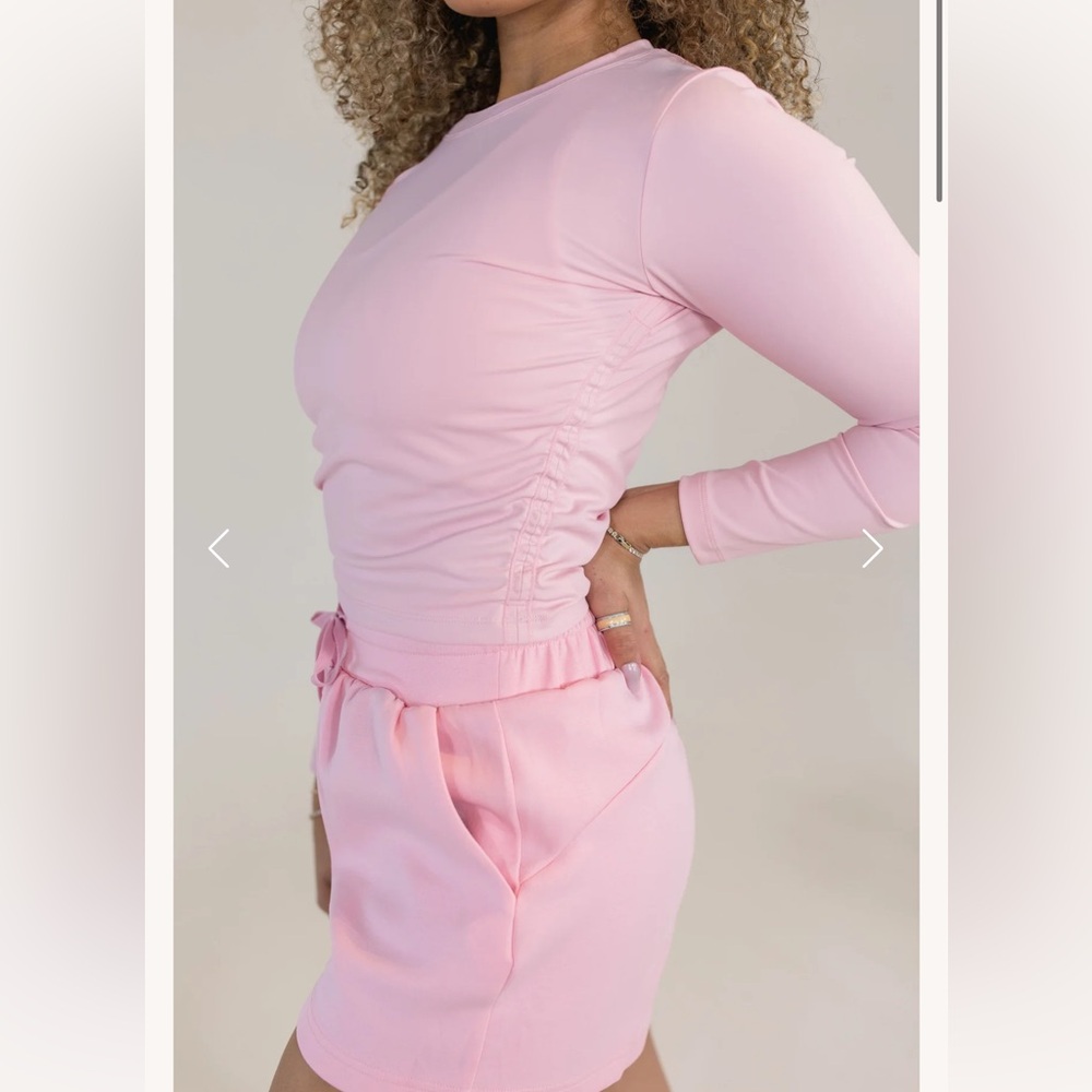 Salt Project Aire Cinched Long Sleeve Baby Pink Athletic Workout Tee NWT